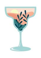 Summer cocktail glass with paradise landscape Drawn Icon vector