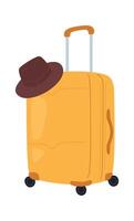 Rolling travel suitcase with hat vector