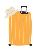 Rolling travel suitcase with hat Illustration vector