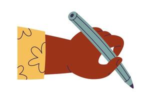Small child hand hold pen vector