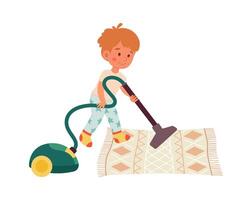 Child helper Boy vacuuming carpet vector