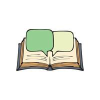 Illustration of a chat bubble merged with an open book logo vector