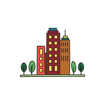 Illustration of a tiny building model with greenery details in sketch format vector