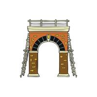 Illustration of a stone arch held by scaffolding, with detailed keystone on top vector