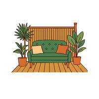 Simple doodle of a sofa on a cozy outdoor patio vector
