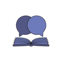 Illustration of an open book with message bubble as logo concept vector