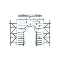 Doodle of a stone arch supported by scaffolding beams vector