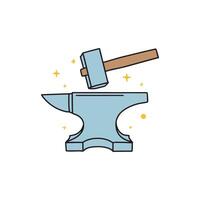 Doodle of a blacksmith's hammer beside metal anvil vector