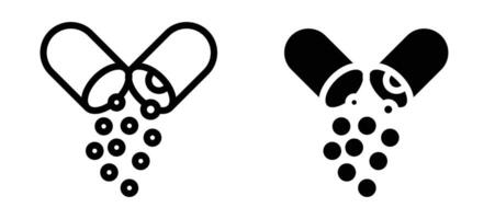 Open Capsule Pill icon collection line and flat style. modern concept, outline style, black color vector