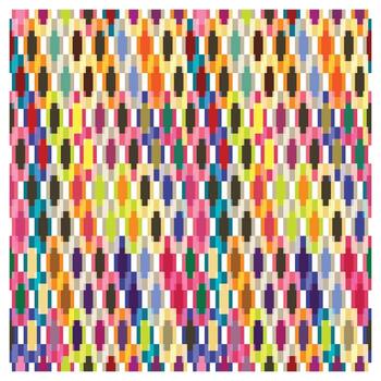 A vibrant, abstract repeat pattern of interlocking shapes in a variety of bright colors, creating a playful and lively textile surface design. vector
