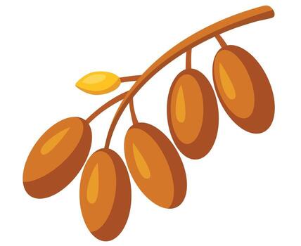 illustration of a Branch of Dates with One Yellow Bud on a White Background vector