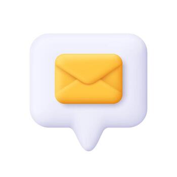 White speech bubble with a yellow envelope. Messaging, email, communication, chat, notifications and customer service concept. 3d icon. Cartoon minimal style. vector