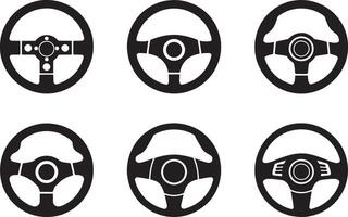Six black and white steering wheel icons in a grid automobile driving vector