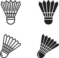Four Badminton Shuttlecock Icons Black and White Line Art and Solid Fill sport game vector
