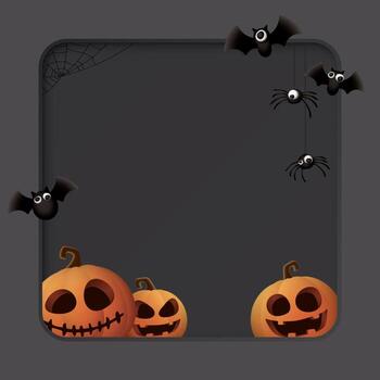 3D rounded square frame paper cut style dark gray background with Halloween elements graphic illustration have blank space. vector