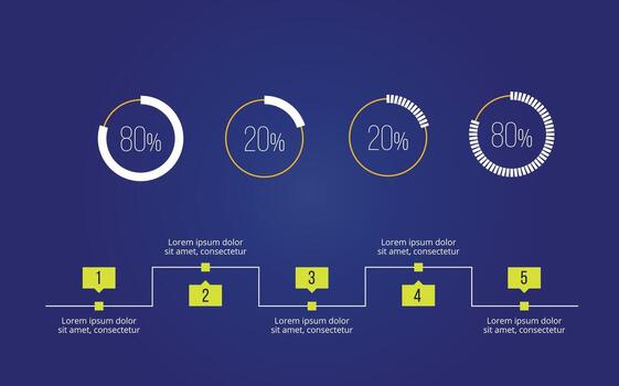 Circular progress indicators and data flow diagram vector