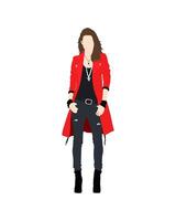 Stylish woman in red rockstar coat and black outfit vector