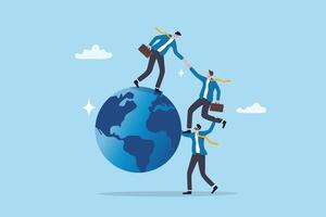 Business teamwork on a globe vector