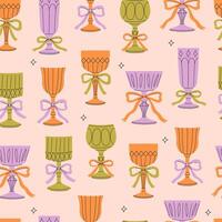 Colorful patterned cups with bows vector