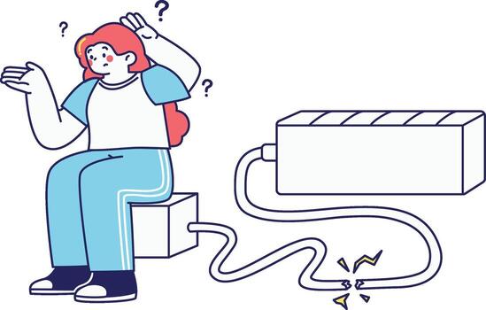 Person sitting confused with unplugged connection perfect for UI error signals or connection issues. vector