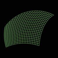 A 3D-style digital green wireframe grid bending into a quarter-circle shape on a black background, ideal for tech and digital art themes vector