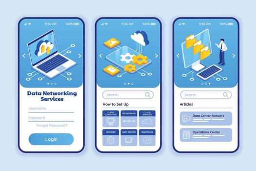 Data networking services interface on smartphones vector