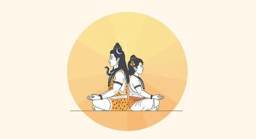 Shiva Parvati Meditation Hindu Gods. vector