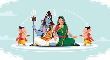 Shiva and Parvati with Ganesha vector
