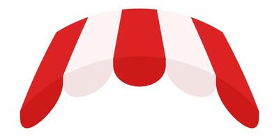 Minimal Red White Canopy Tent Illustration. Market or Storefront Sunshade with Striped Fabric Roof. Flat for Cafe Stand or Outdoor Fair on White Background. vector