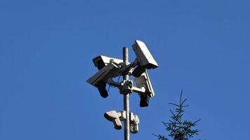 Hightech surveillance cameras strategically positioned to ensure comprehensive monitoring across urban environments video