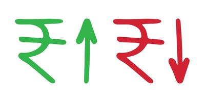 Ink zero Hand drawn rupee currency symbol Growth and fall profit with arrow up and down Brush stroke doodle Element for design vector