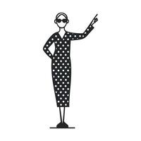 Fashionable woman in polka dot dress pointing with confidence vector