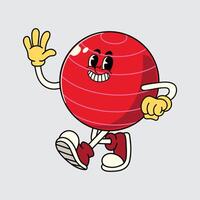 Smiling red gym ball cartoon character waving hand and walking cheerfully illustration vector