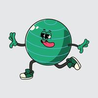 Cute cartoon green Gym Ball character walking with a happy face illustration vector