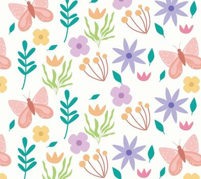 Seamless pattern with floral and butterfly for background and decorative vector