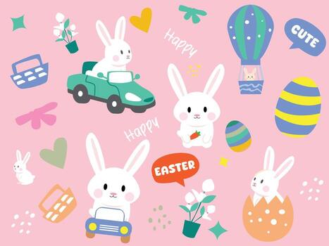 Easter greeting background with cute bunny illustration pattern, simple pattern, bunny vector