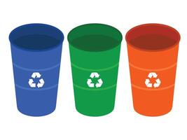 Trash cans isolated on white background. Waste bins with icons of ecological processing of products.trash can vector