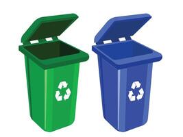 Trash cans isolated on white background. Waste bins with icons of ecological processing of products. household trash vector