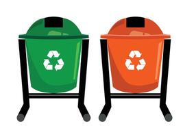 Trash cans isolated on white background. Waste bins with icons of ecological processing of products. household, trash vector