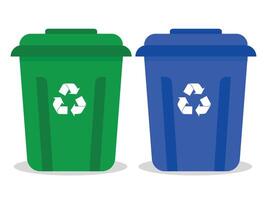 Trash cans isolated on white background. Waste bins with icons of ecological processing of products. household vector