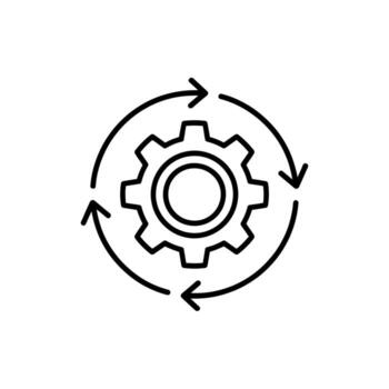 Gear with circular arrows icon representing process workflow and continuous improvement vector
