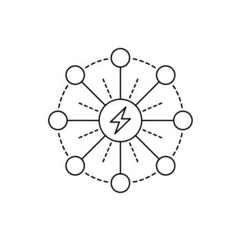 Centralized energy source connected to multiple distributed nodes with dashed lines vector