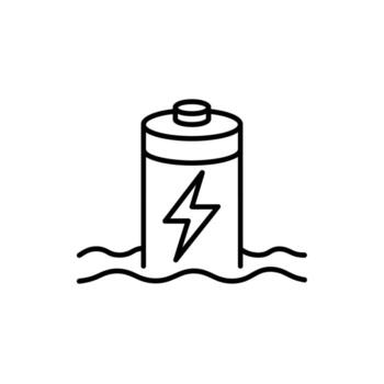 Battery icon with lightning bolt symbol floating on wavy water surface vector