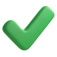 Green 3D check mark icon in plasticky style isolated on transparent background for approval correct and success interface png