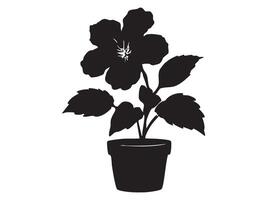 Black silhouette of potted flower, isolated on white background, graphic illustration. concept of floral icon, home decor, plant, nature vector