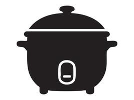 Black silhouette of rice cooker with handle and lid, isolated on white background. concept of kitchen appliance, cooking tool, modern gadget, homeware, icon, simplified design vector