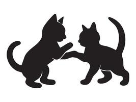 Black silhouettes of two playful kittens facing each other on white background, graphic illustration. concept of pets, cute kittens, domestic animals, icons, logos, design elements vector