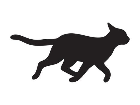 Black silhouette of running cat isolated on white background, graphic illustration. concept of pet, cute kitten, domestic animal, icon, logo, design element. vector