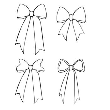 Four different s styles of decorative bows, each with varying shapes and ribbon styles, outlined in black on a white background. vector