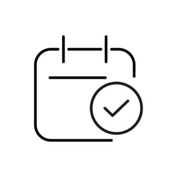 Checkmark By Calendar Simple Minimalistic Outline Icon. Suitable for books, stores, shops. Editable stroke in minimalistic outline style. Symbol for design vector